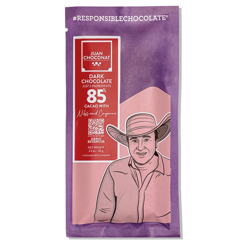 DARK CHOCOLATE WITH CAYENNE & CACAO NIBS – 85% CACAO